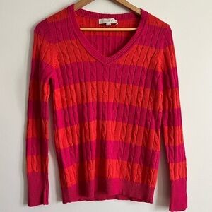Loft Wool Rabbit Hair Blend Striped V Neck Sweater